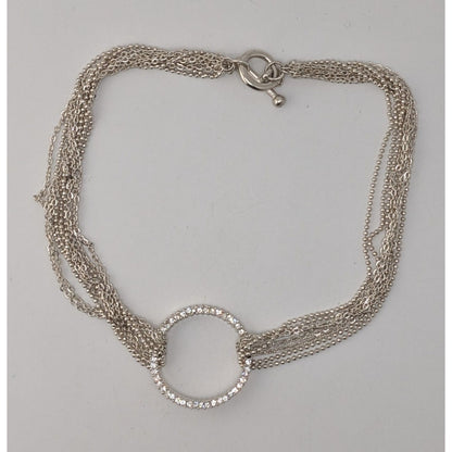 Silver Multi Strand Rhinestone Circle Necklace Modern Glam Statement Jewelry