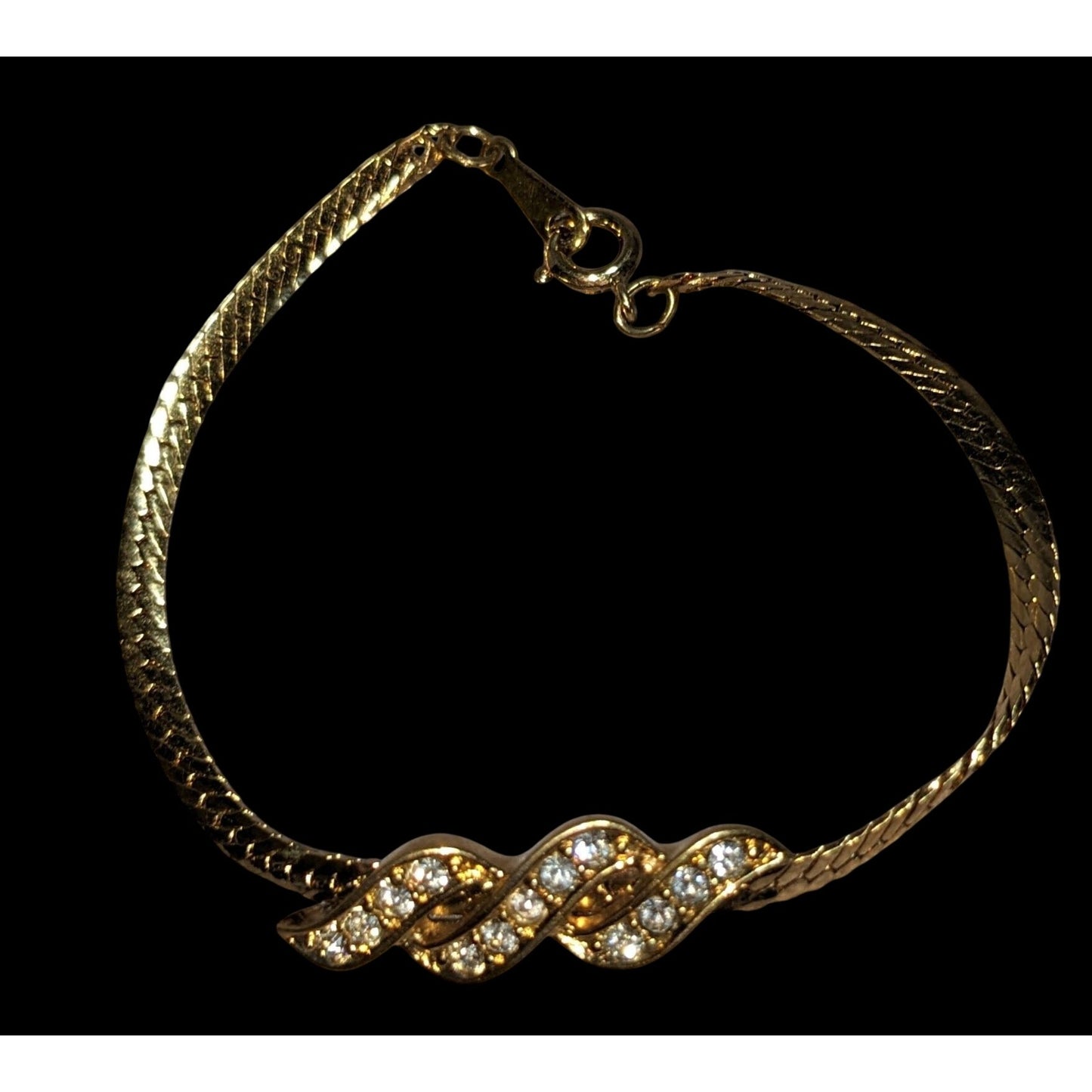 Glam Vintage Avon Gold Tone Rhinestone Infinity Twist Chain Bracelet
