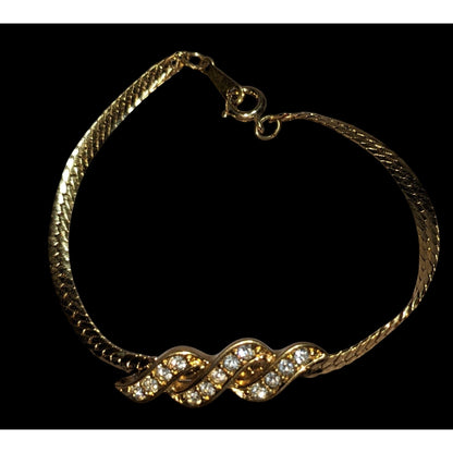 Glam Vintage Avon Gold Tone Rhinestone Infinity Twist Chain Bracelet