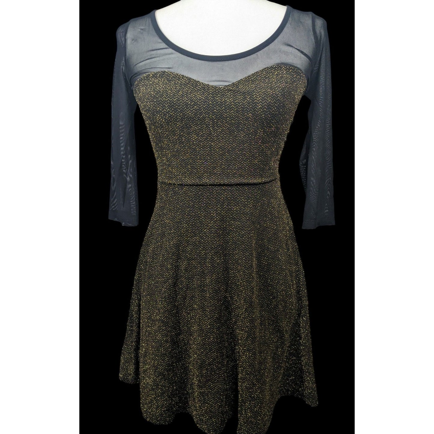 Material Girl Gothic Glam 80s Style Black And Gold Mesh Top Dress Size Small