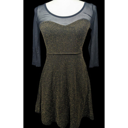 Material Girl Gothic Glam 80s Style Black And Gold Mesh Top Dress Size Small