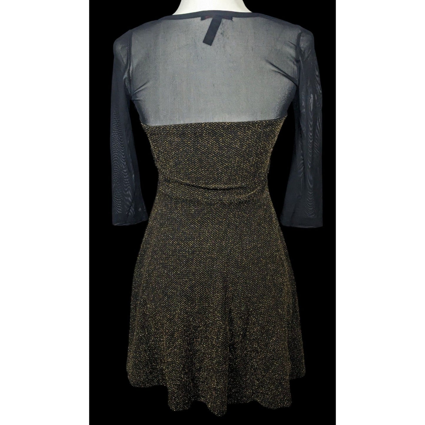 Material Girl Gothic Glam 80s Style Black And Gold Mesh Top Dress Size Small