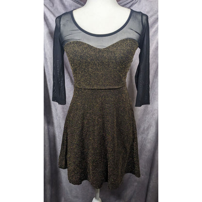 Material Girl Gothic Glam 80s Style Black And Gold Mesh Top Dress Size Small