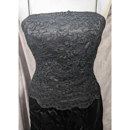 Linda Cunningham Black Silk Floral Lace Flounce Skirt Dress Size 6