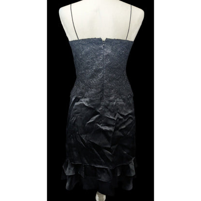 Linda Cunningham Black Silk Floral Lace Flounce Skirt Dress Size 6