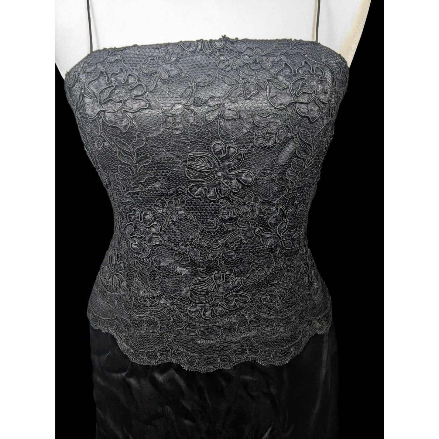 Linda Cunningham Black Silk Floral Lace Flounce Skirt Dress Size 6