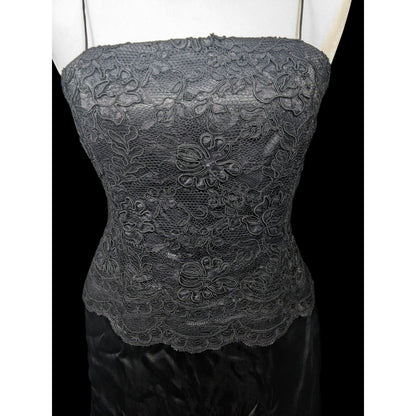 Linda Cunningham Black Silk Floral Lace Flounce Skirt Dress Size 6