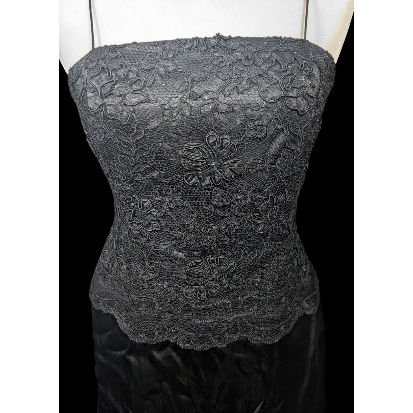 Linda Cunningham Black Silk Floral Lace Flounce Skirt Dress Size 6