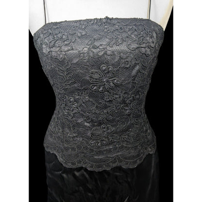 Linda Cunningham Black Silk Floral Lace Flounce Skirt Dress Size 6