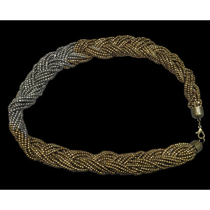 Vintage Silver And Gold Tone Braided Glass Bead Necklace