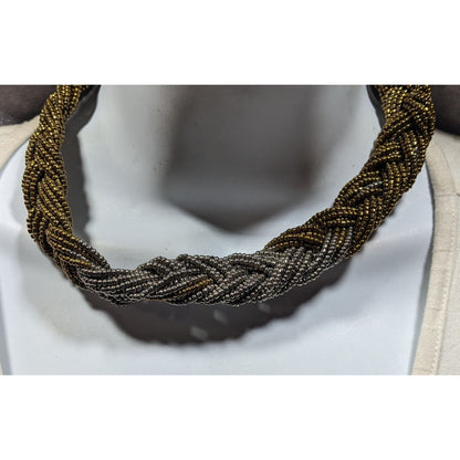 Vintage Silver And Gold Tone Braided Glass Bead Necklace