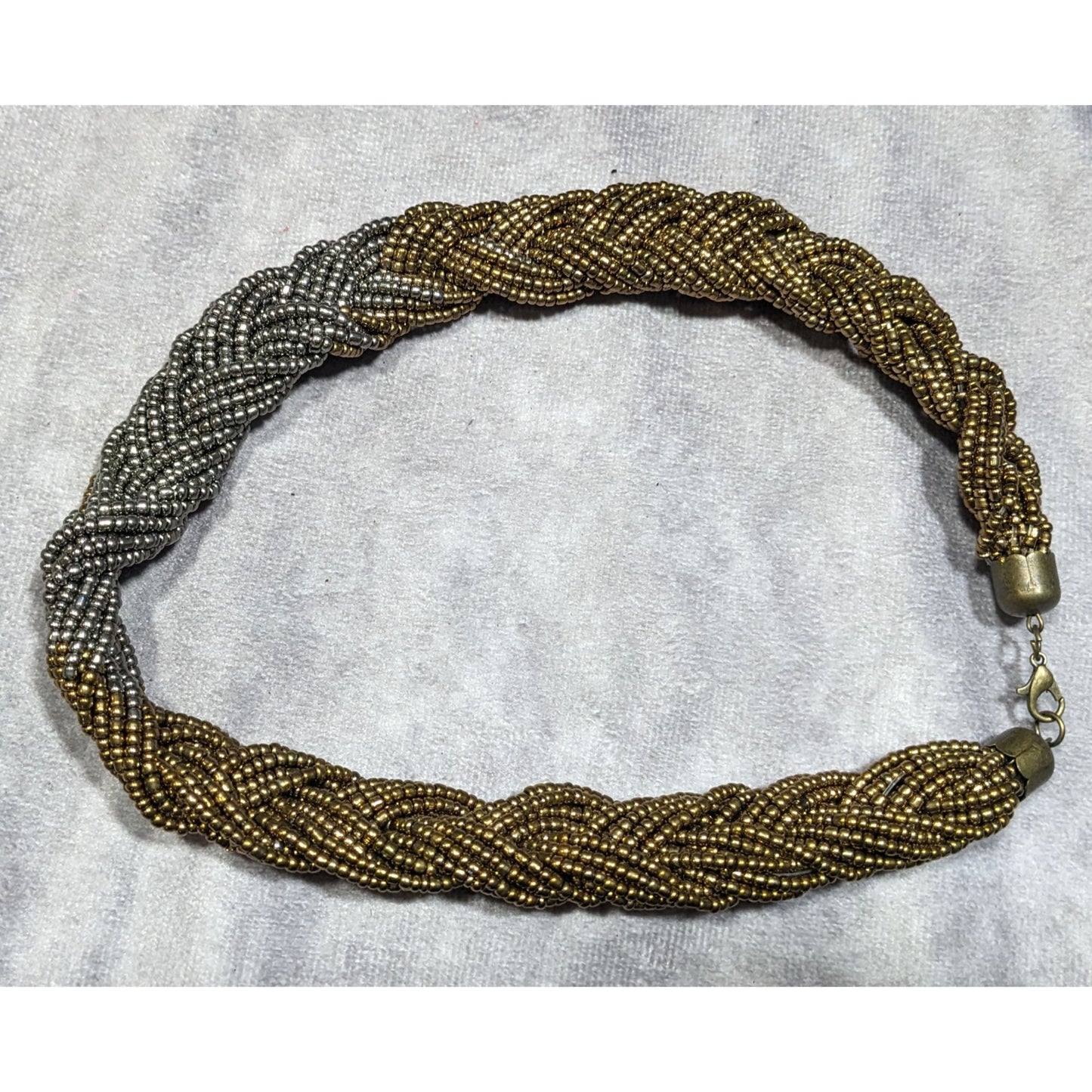 Vintage Silver And Gold Tone Braided Glass Bead Necklace