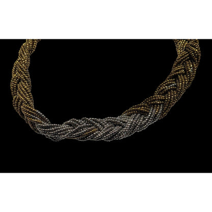 Vintage Silver And Gold Tone Braided Glass Bead Necklace