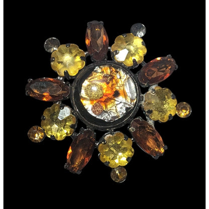 Vintage Unique Art Glass Floral Gemmed Brooch