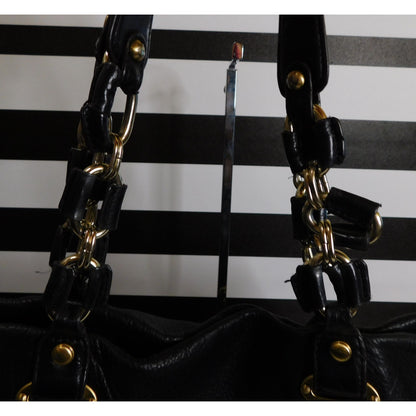 B. Makowsky Black Genuine Leather Quilted Purse With Gold Hardware & Leopard Print Lining