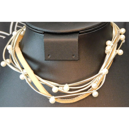 Boho Chic Tan Faux Pearl Layered Necklace