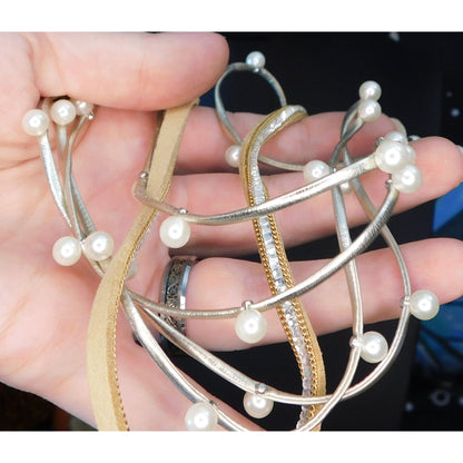 Boho Chic Tan Faux Pearl Layered Necklace