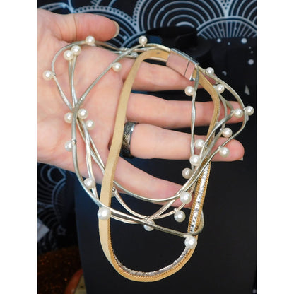 Boho Chic Tan Faux Pearl Layered Necklace