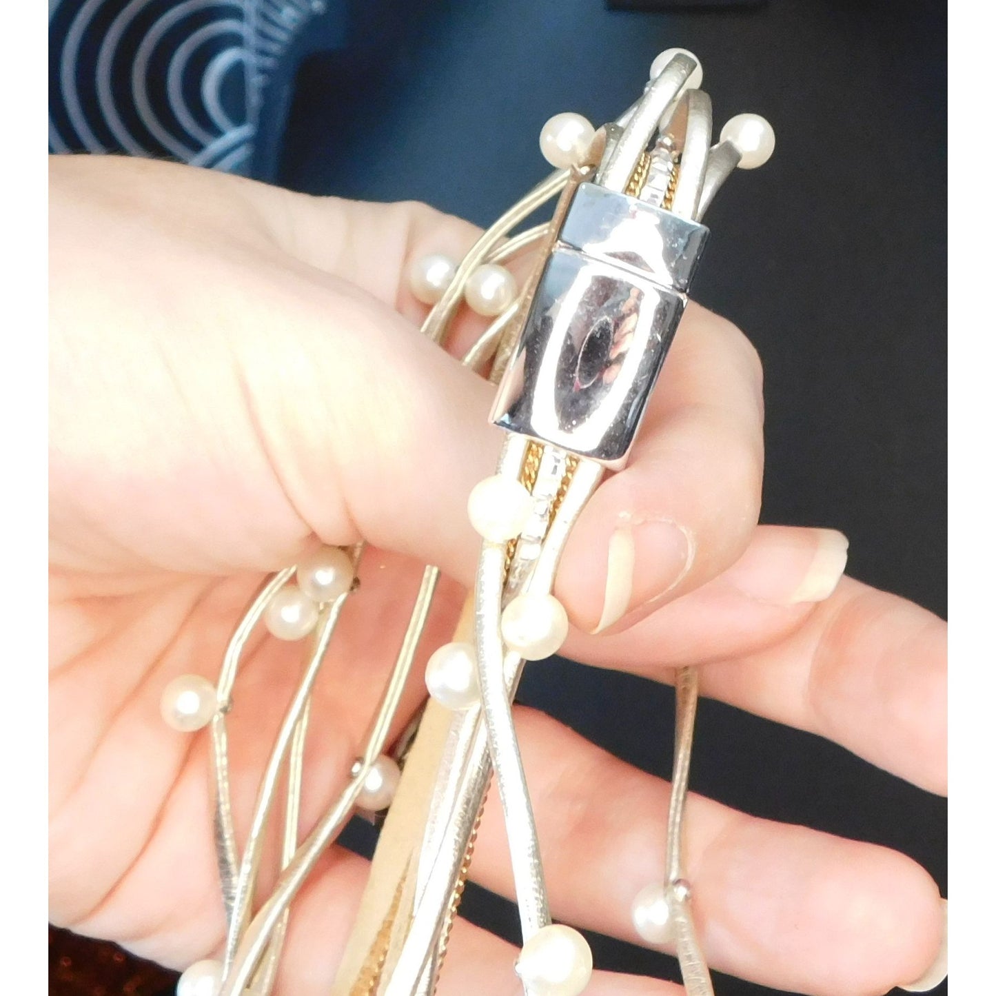 Boho Chic Tan Faux Pearl Layered Necklace