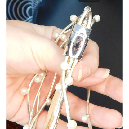 Boho Chic Tan Faux Pearl Layered Necklace