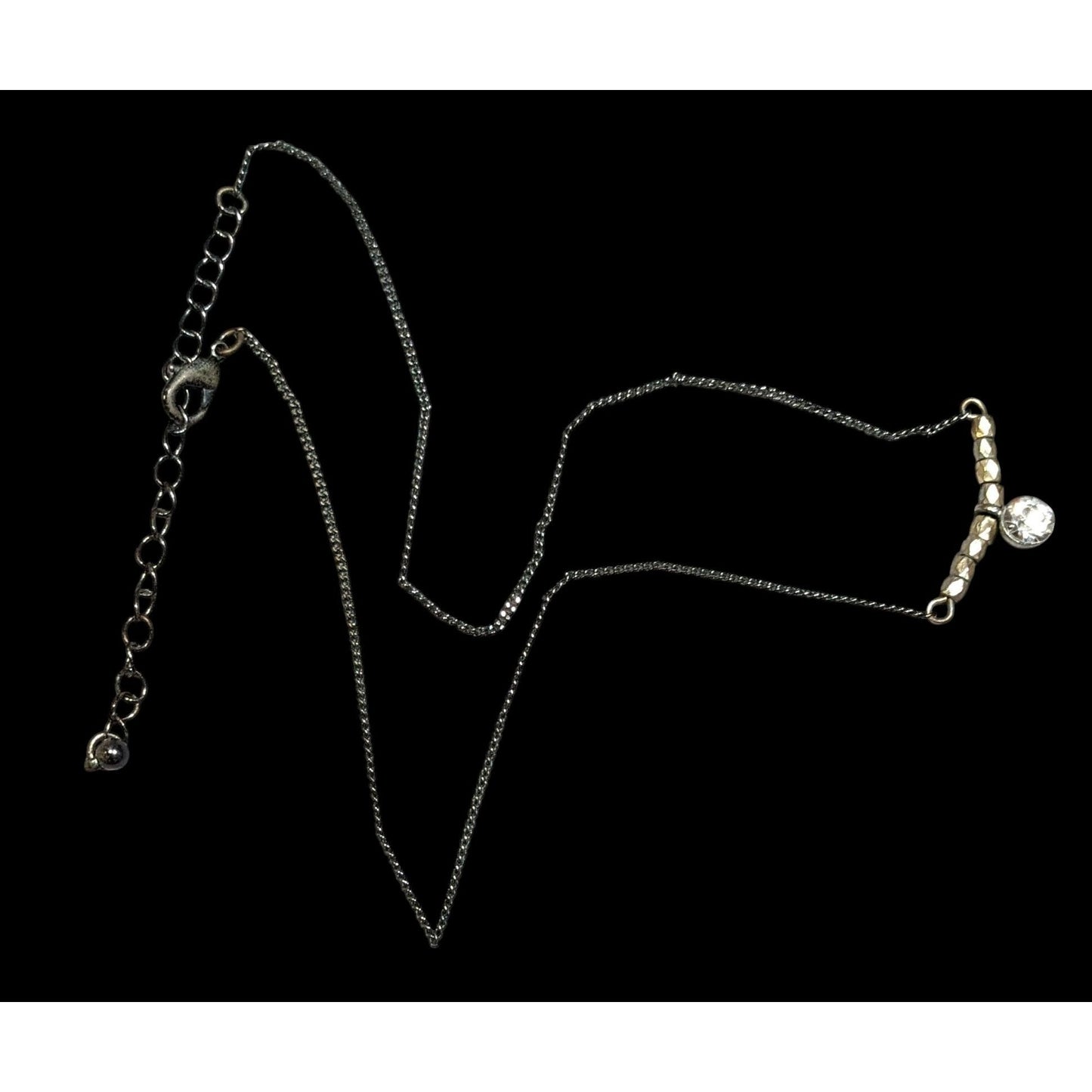 Minimalist Brutalist Silver And Gold Tone Rhinestone Pendant Necklace