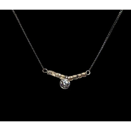Minimalist Brutalist Silver And Gold Tone Rhinestone Pendant Necklace