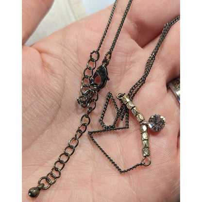 Minimalist Brutalist Silver And Gold Tone Rhinestone Pendant Necklace
