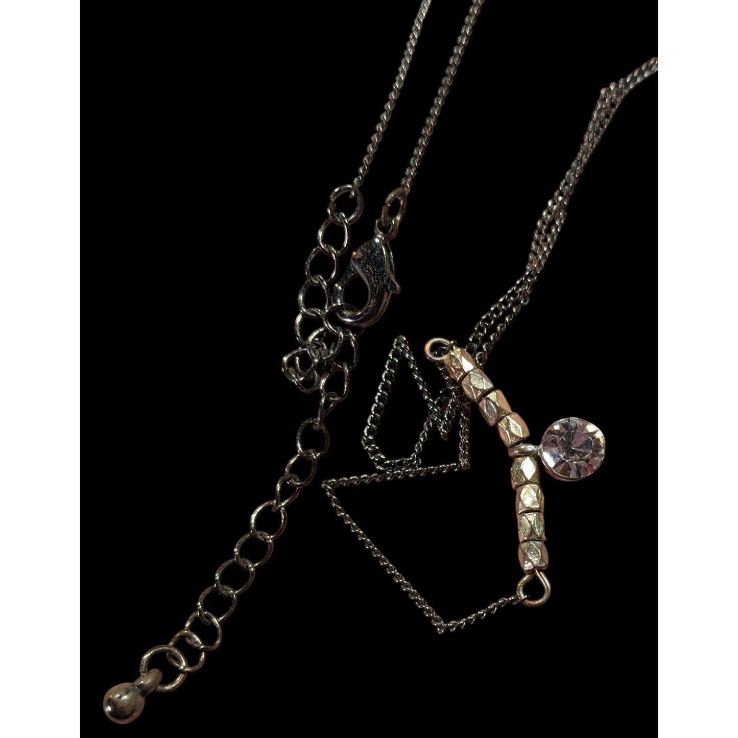 Minimalist Brutalist Silver And Gold Tone Rhinestone Pendant Necklace