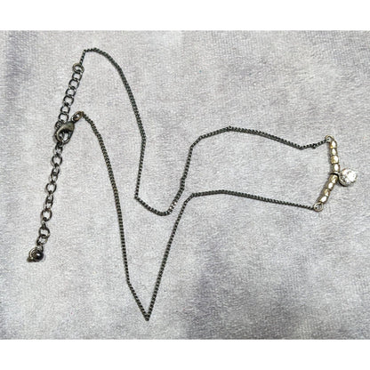 Minimalist Brutalist Silver And Gold Tone Rhinestone Pendant Necklace