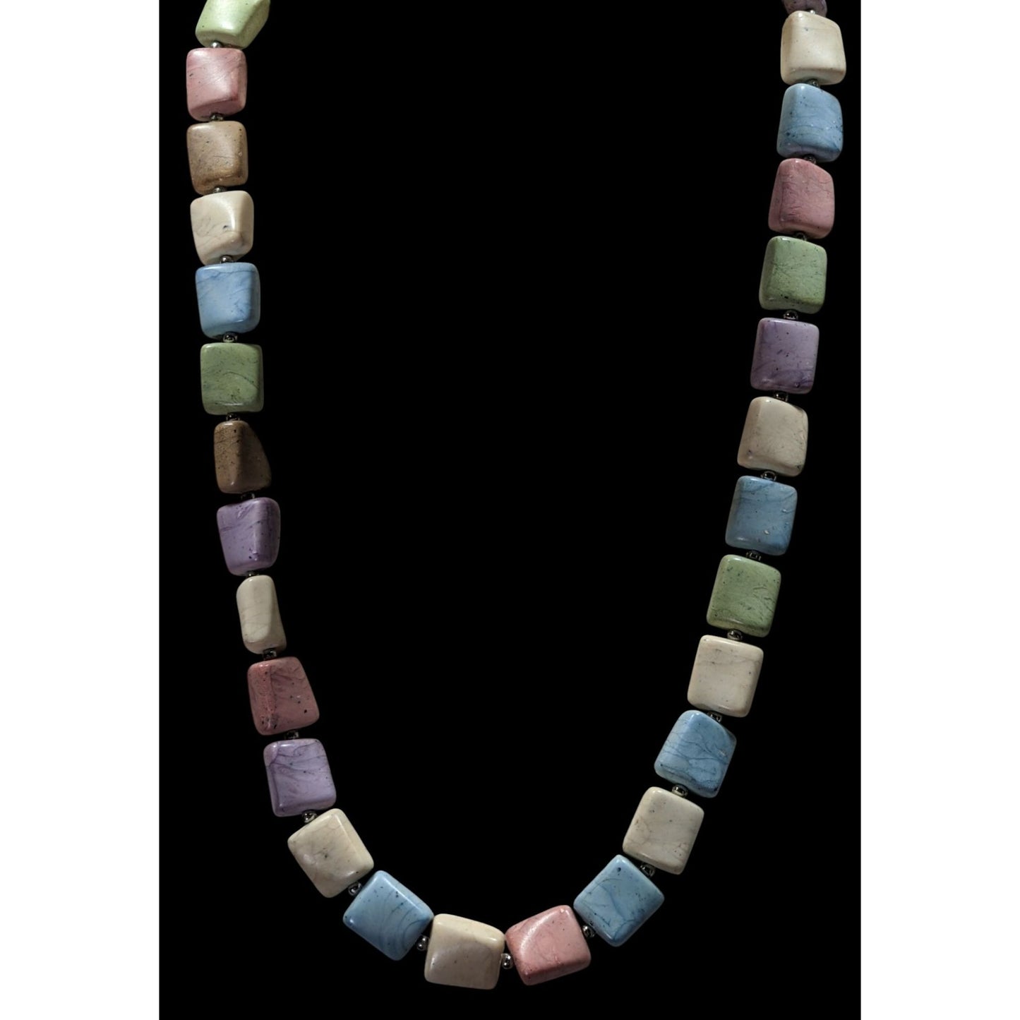 Vintage Pastel Faux Stone Marbled Beaded Necklace