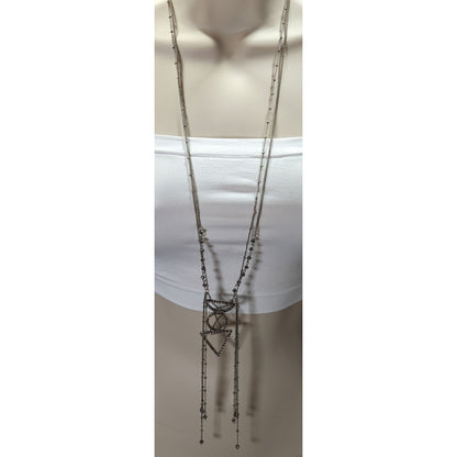 Bohemian Geometric Silver-Tone Layered Pendant Necklace Fringe