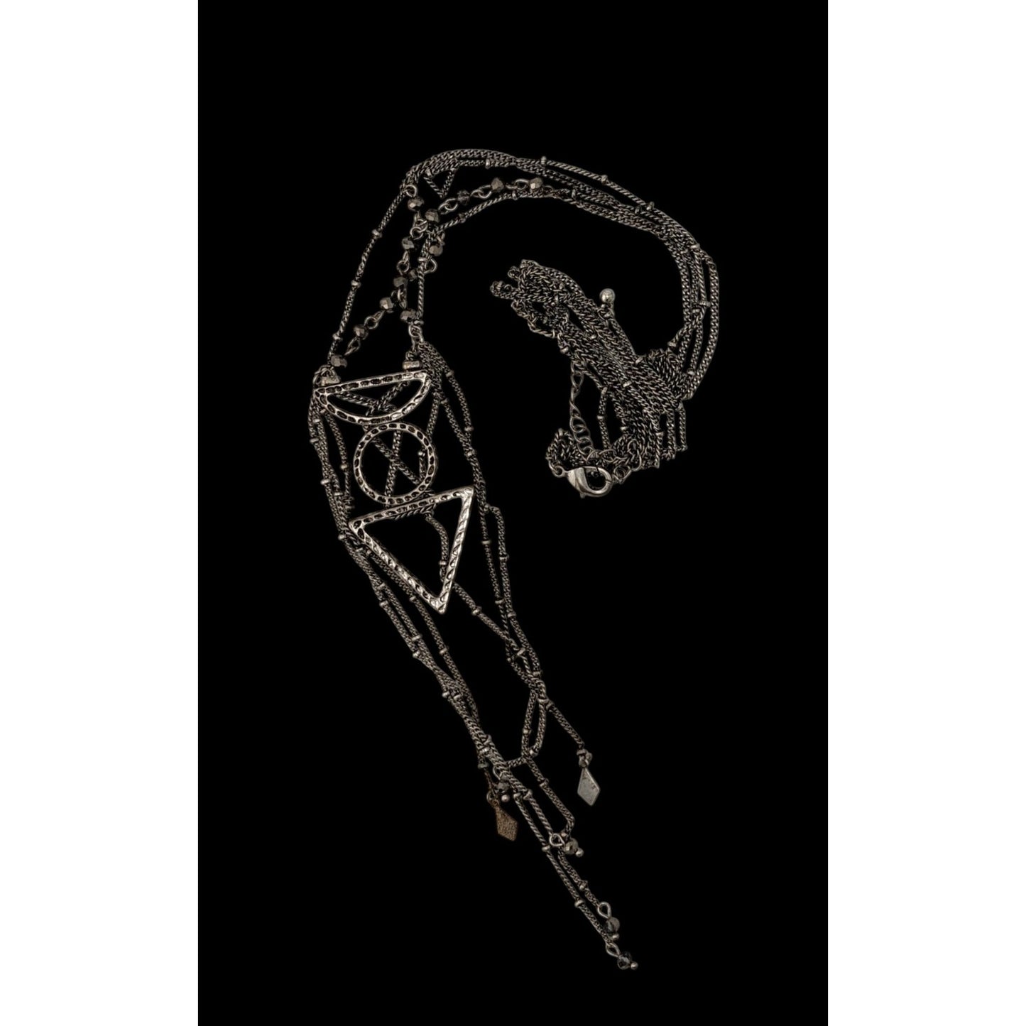 Bohemian Geometric Silver-Tone Layered Pendant Necklace Fringe