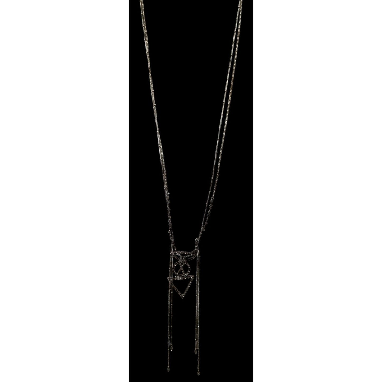 Bohemian Geometric Silver-Tone Layered Pendant Necklace Fringe