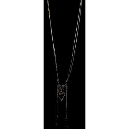 Bohemian Geometric Silver-Tone Layered Pendant Necklace Fringe