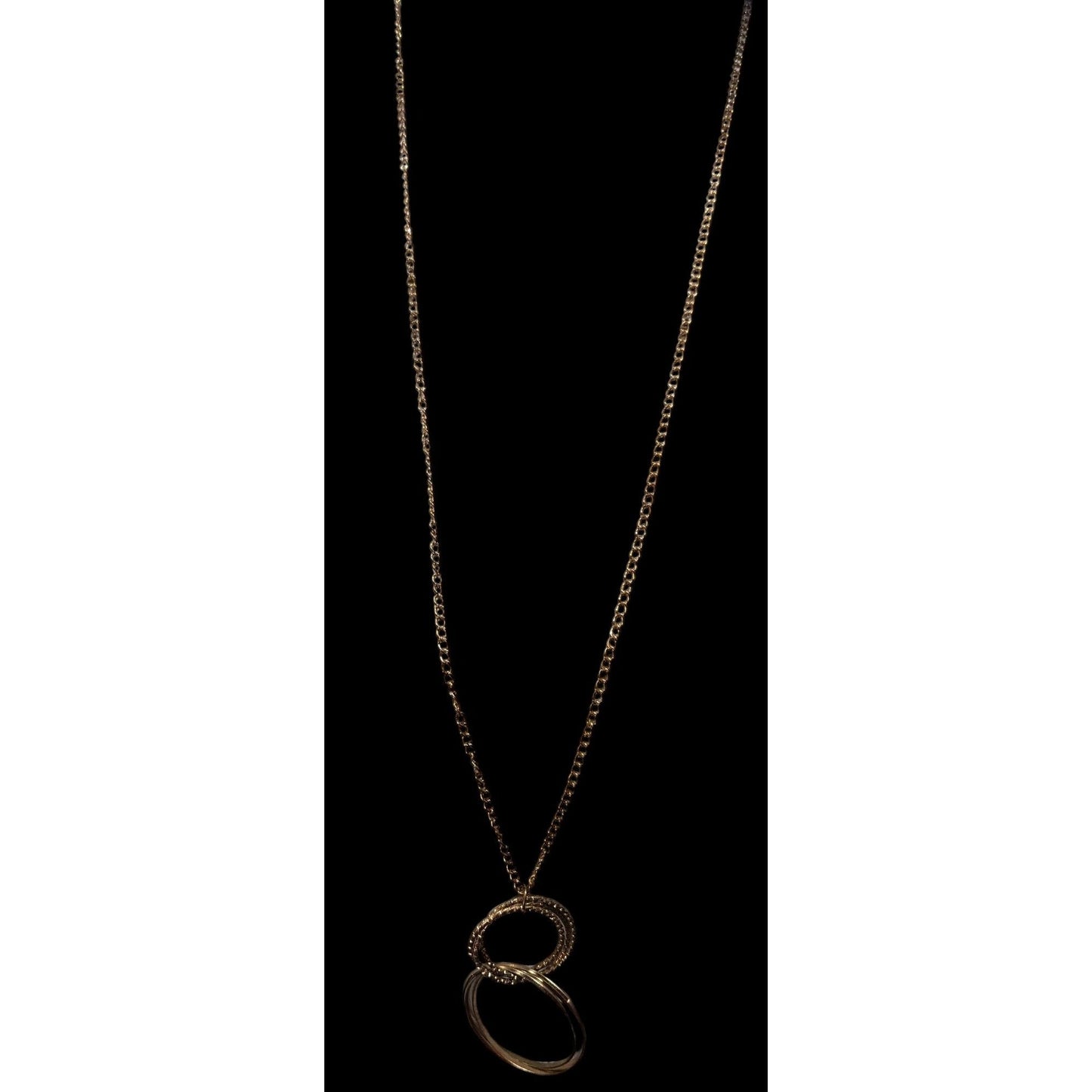 Casual Geometric Gold Tone Double Ring Pendant Necklace