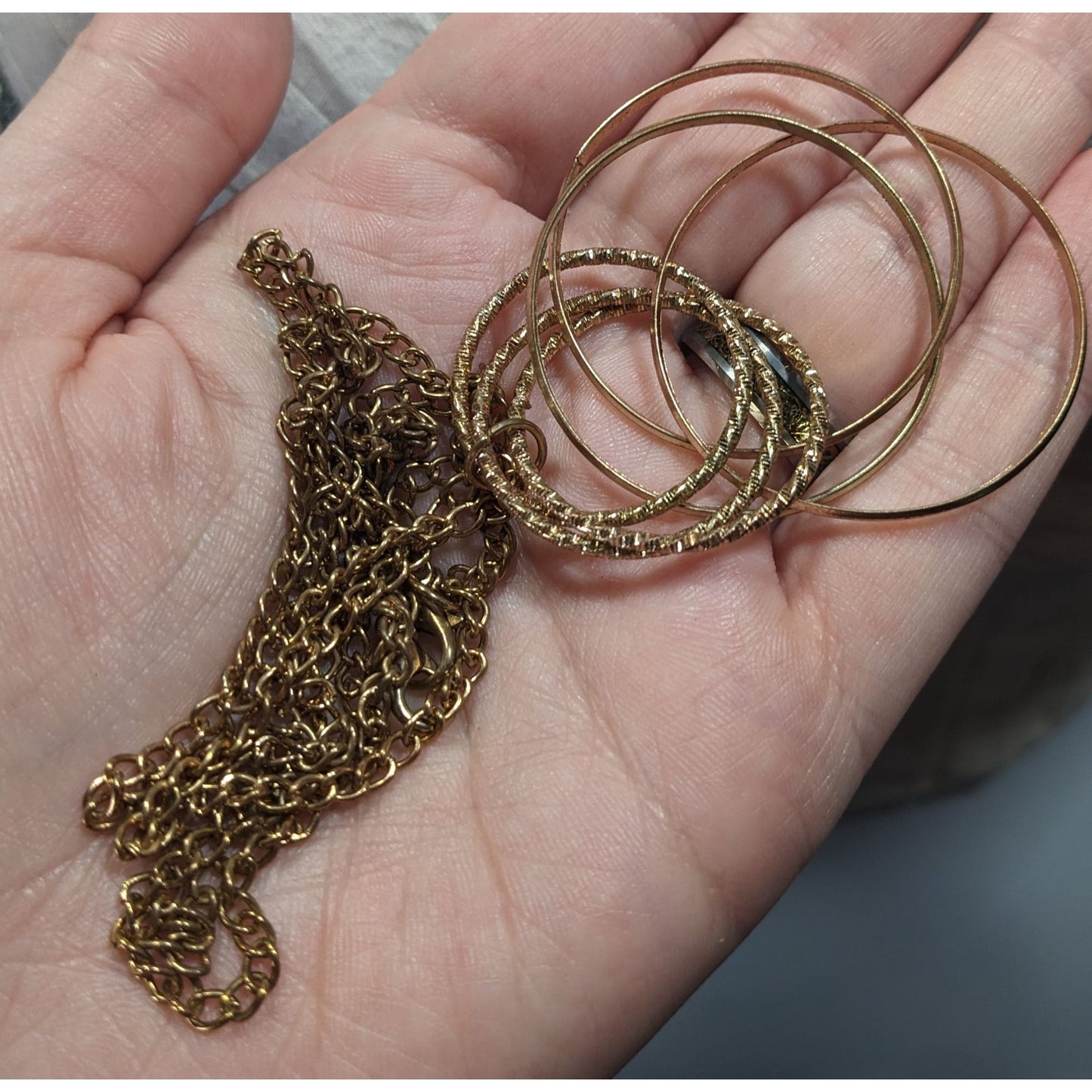 Casual Geometric Gold Tone Double Ring Pendant Necklace