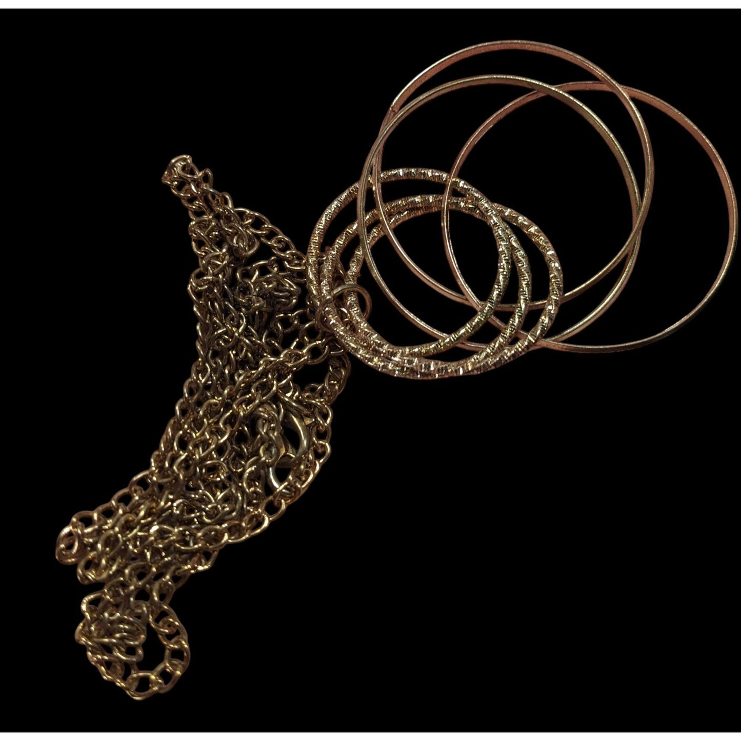 Casual Geometric Gold Tone Double Ring Pendant Necklace
