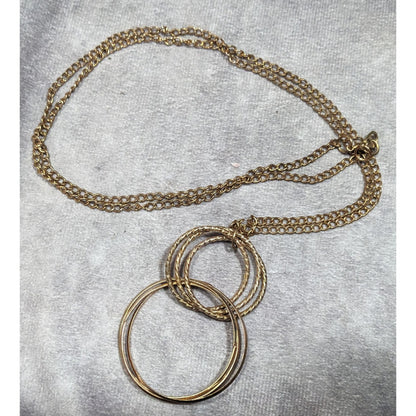 Casual Geometric Gold Tone Double Ring Pendant Necklace