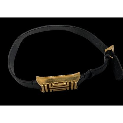 Tory Burch Gold Tone & Black Leather Fitbit Holder Wrap Bracelet
