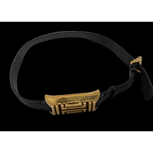 Tory Burch Gold Tone & Black Leather Fitbit Holder Wrap Bracelet