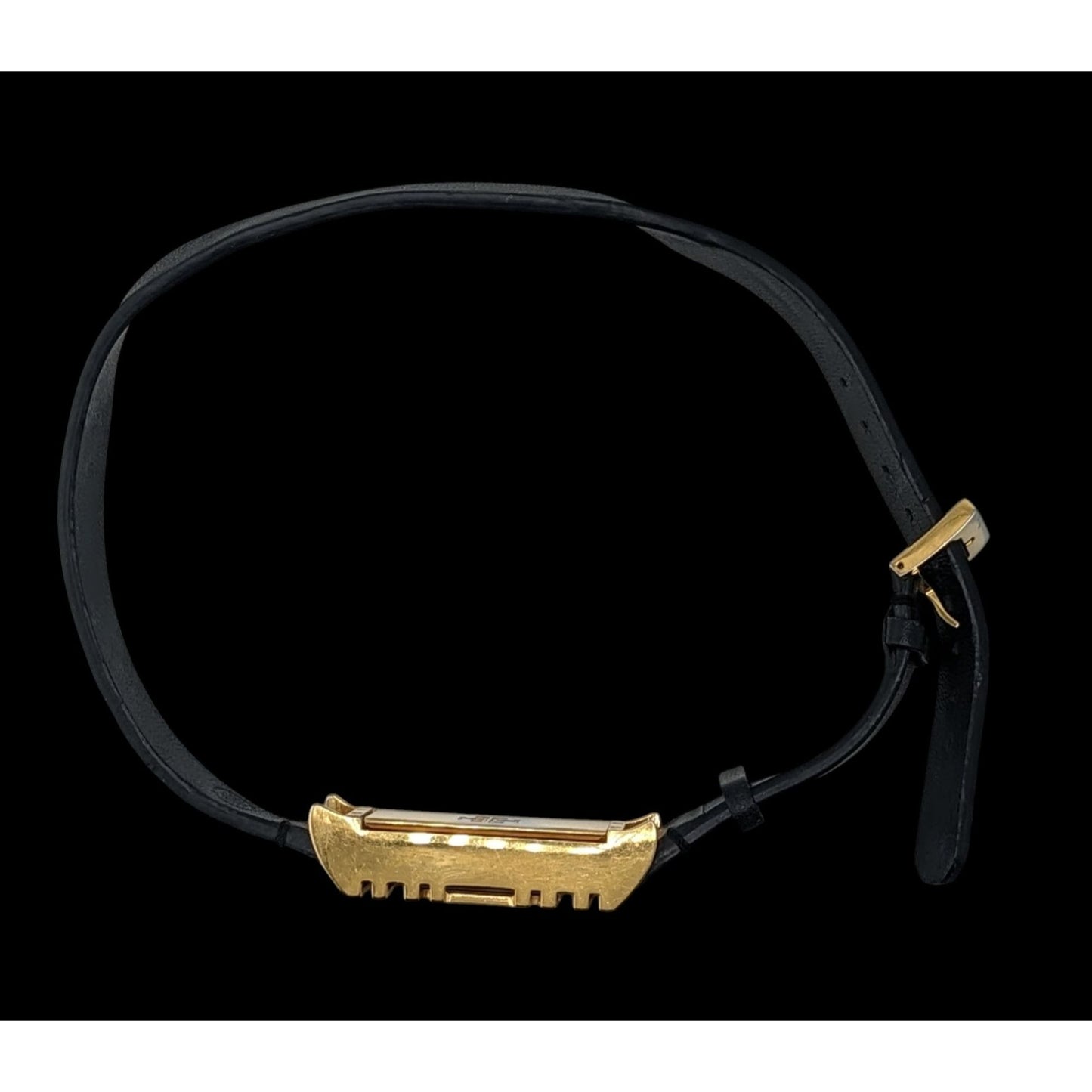 Tory Burch Gold Tone & Black Leather Fitbit Holder Wrap Bracelet