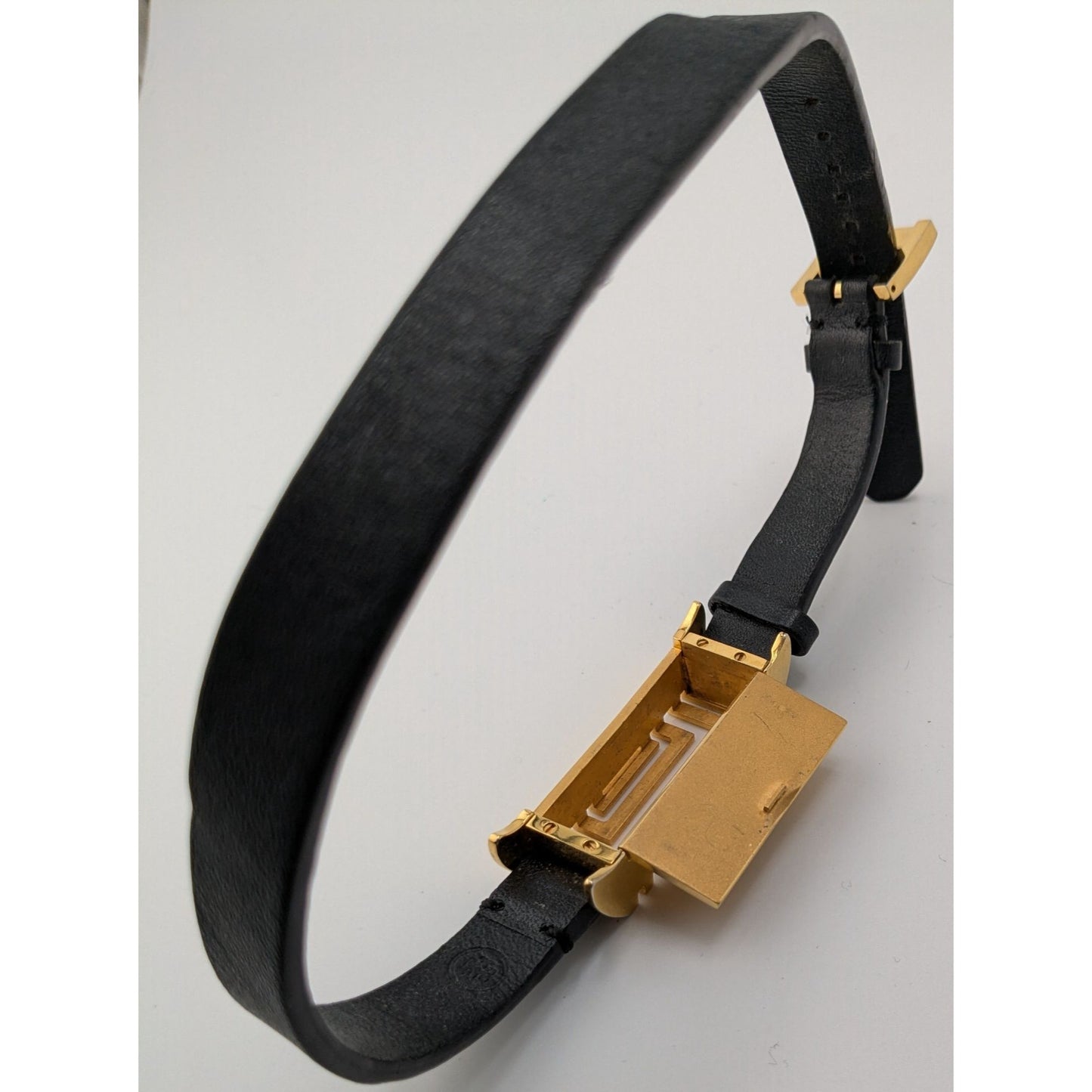 Tory Burch Gold Tone & Black Leather Fitbit Holder Wrap Bracelet