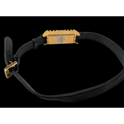 Tory Burch Gold Tone & Black Leather Fitbit Holder Wrap Bracelet
