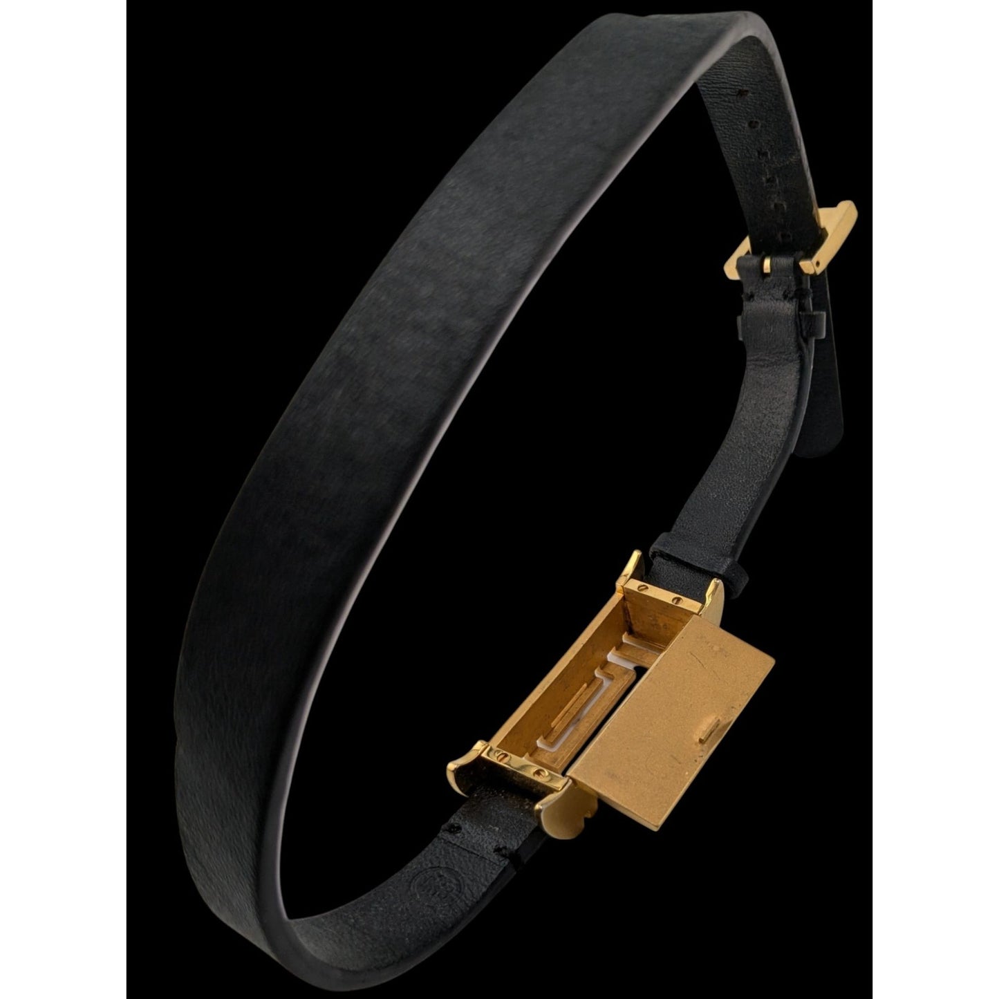 Tory Burch Gold Tone & Black Leather Fitbit Holder Wrap Bracelet