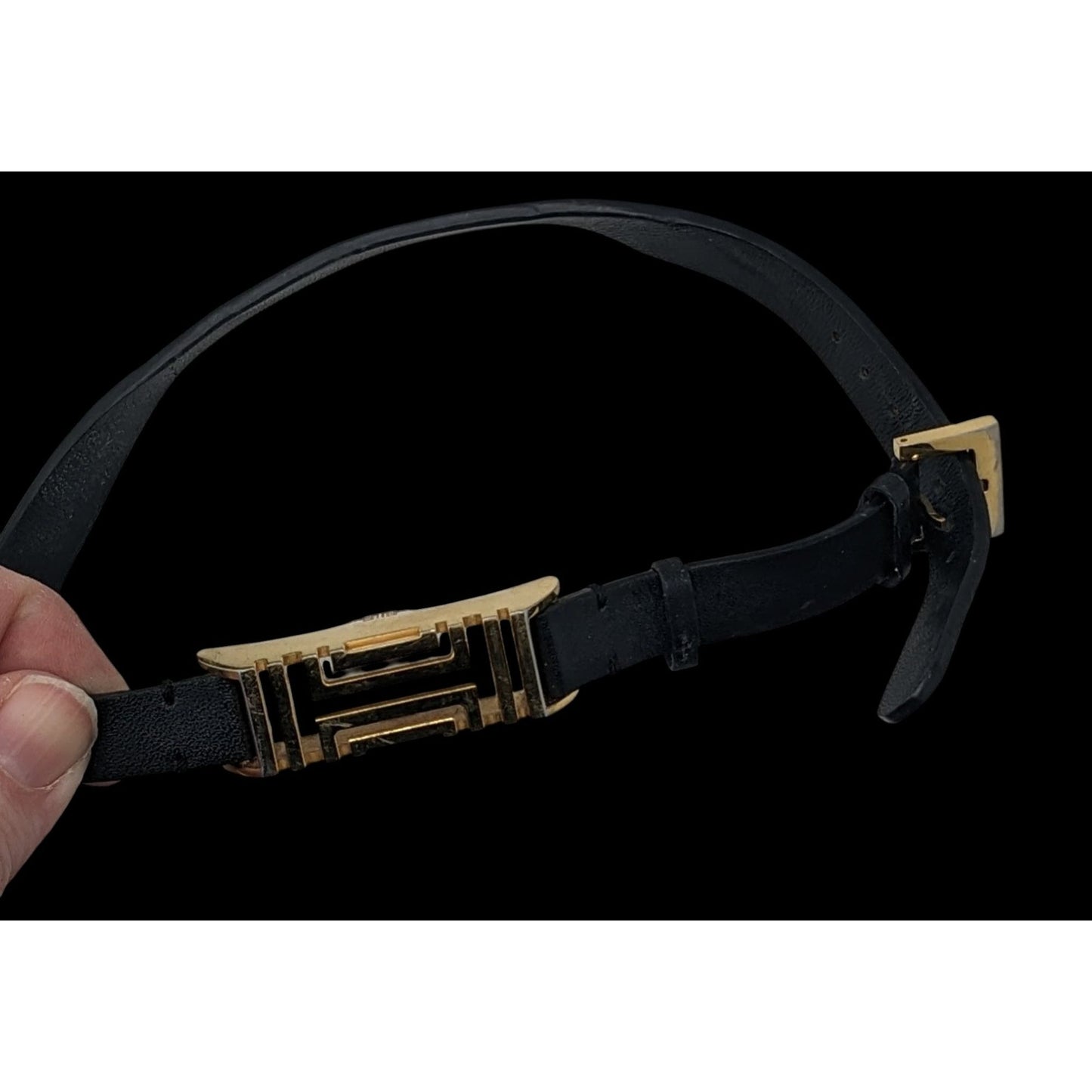 Tory Burch Gold Tone & Black Leather Fitbit Holder Wrap Bracelet