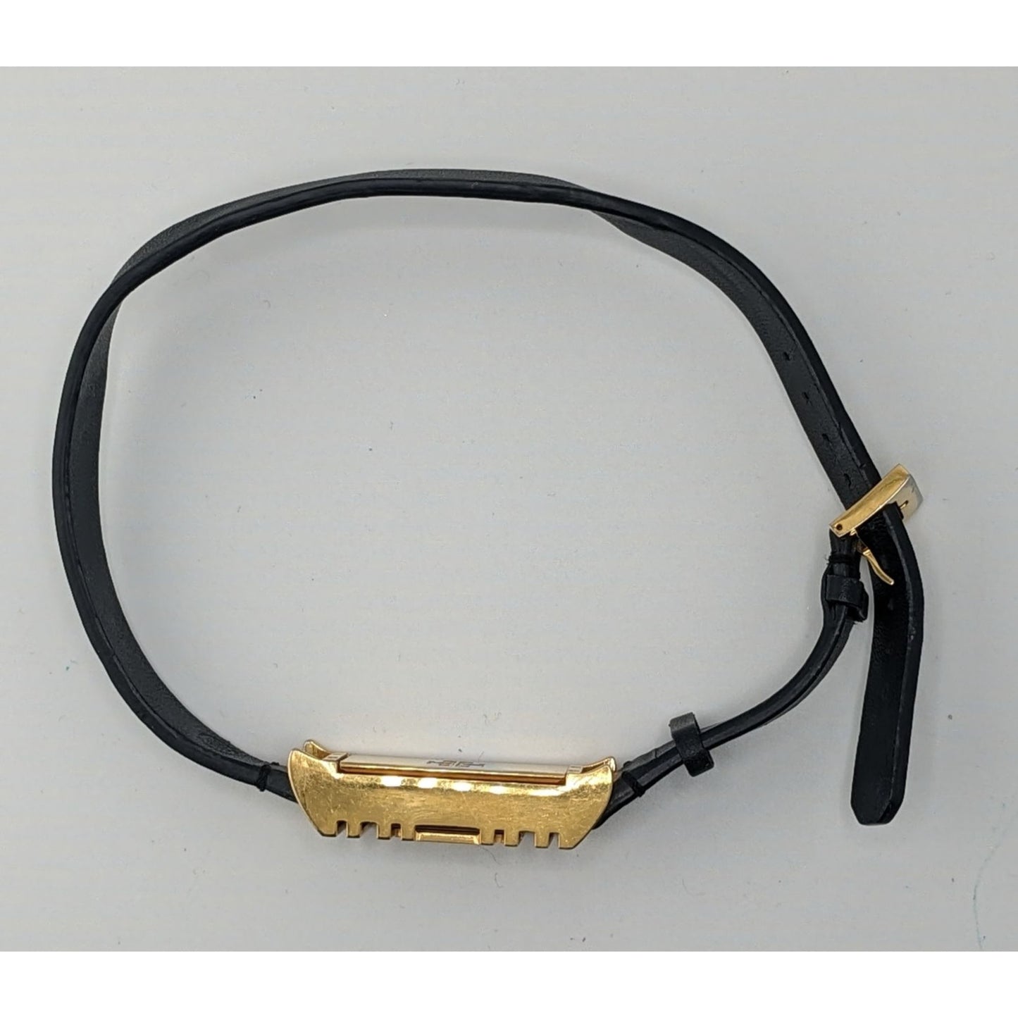 Tory Burch Gold Tone & Black Leather Fitbit Holder Wrap Bracelet