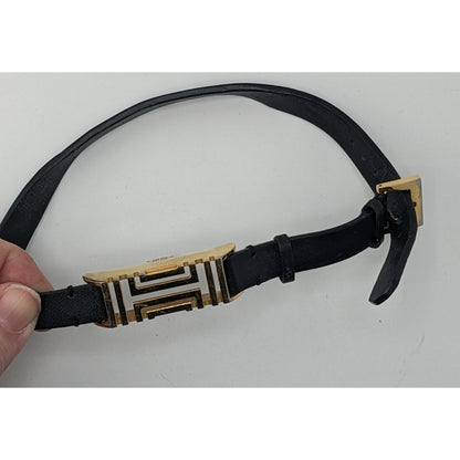 Tory Burch Gold Tone & Black Leather Fitbit Holder Wrap Bracelet