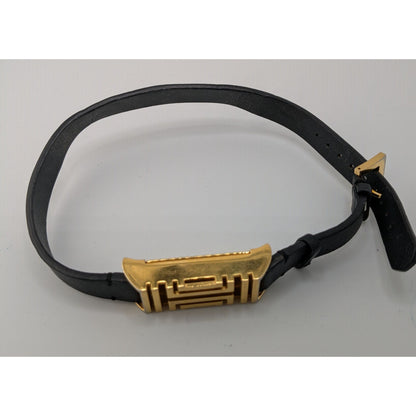 Tory Burch Gold Tone & Black Leather Fitbit Holder Wrap Bracelet