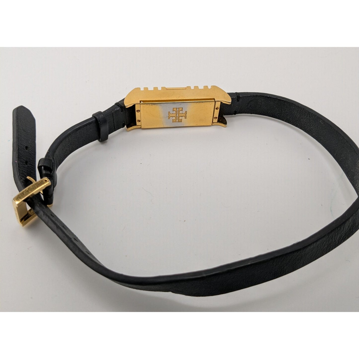 Tory Burch Gold Tone & Black Leather Fitbit Holder Wrap Bracelet