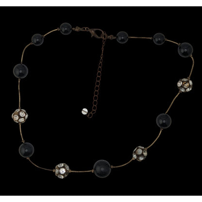 Black Silver Beaded Station Necklace Rhinestone Retro Glam Goth Jewelry